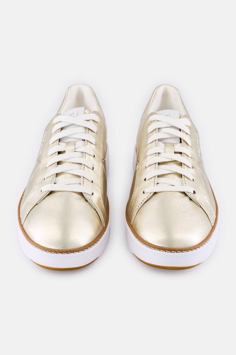 COLE HAAN Women Wide Gp Topspin Lace Up Sneaker, Gold - Image 4