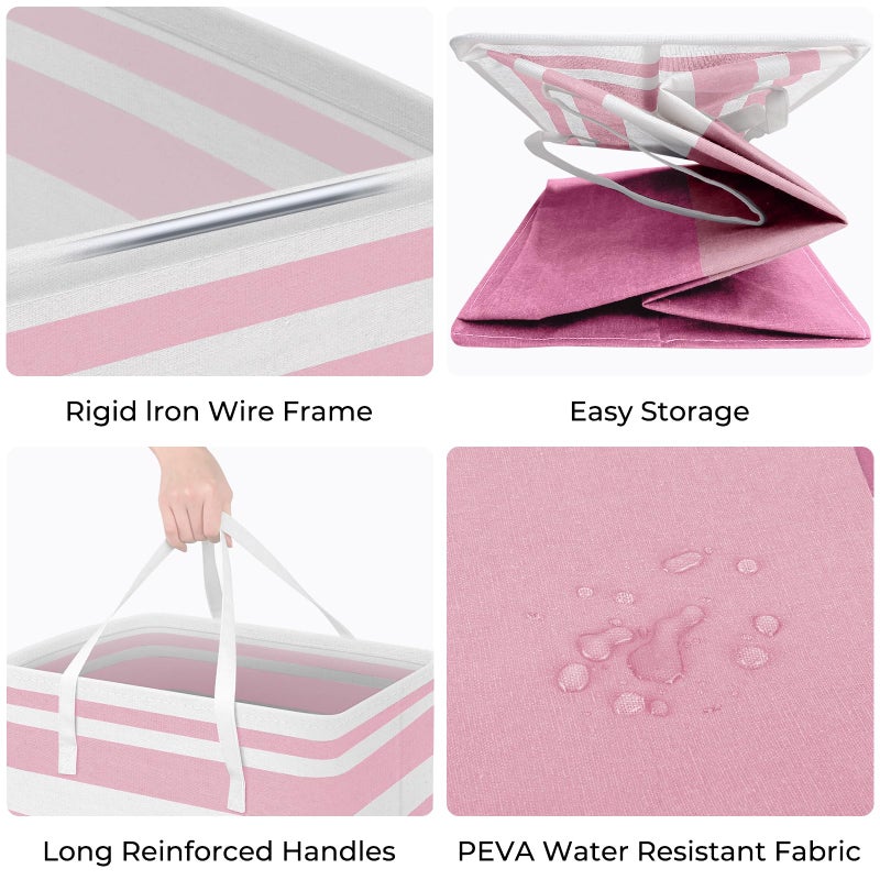 HomeHacks سلال غسيل كبيرة 2 عبوة من HomeHacks، مقاومة للماء، سلال غسيل قائمة بذاتها، سلة ملابس قابلة للطي مع مقابض معززة في الغسيل، سكن الجامعة، الحمام، غرفة النوم (وردي، 100 لتر × 2) - Image 2