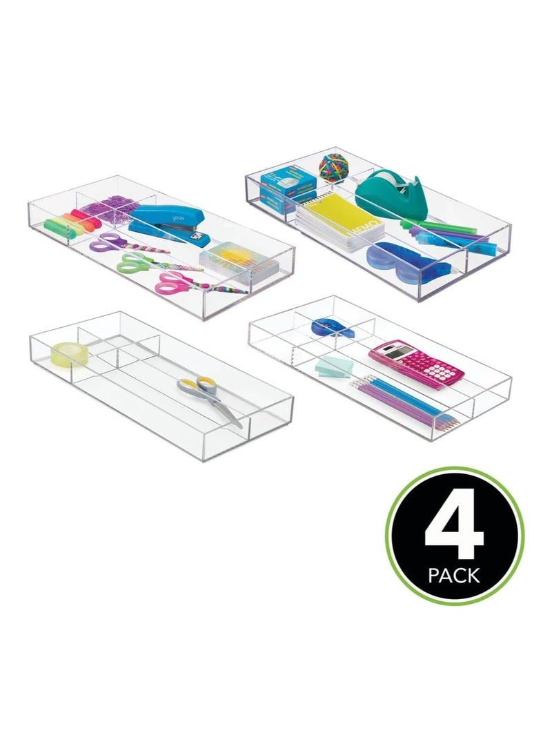 Eworld 4-Pack Plastic Stackable Storage Drawer Organizer Tray Set Features 4 Varied Size Compartments for Note Pads, Pens, Tape, Staples, Scissors and More. - Image 3
