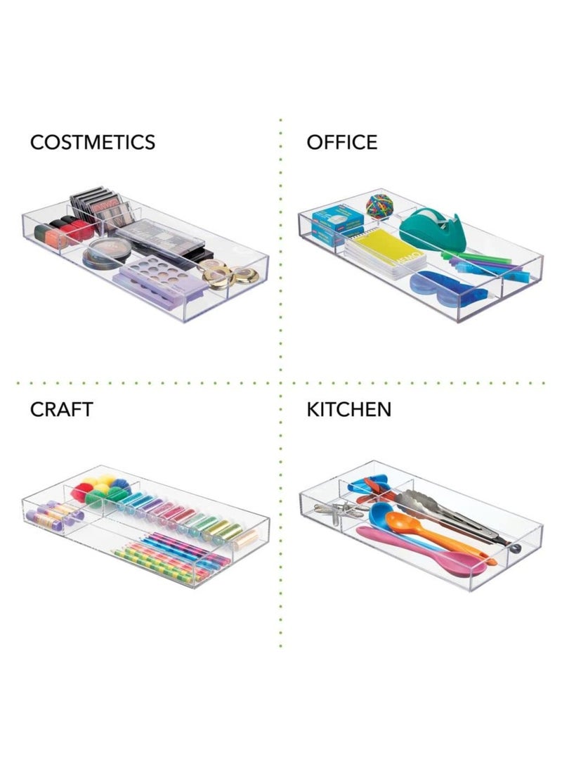 Eworld 4-Pack Plastic Stackable Storage Drawer Organizer Tray Set Features 4 Varied Size Compartments for Note Pads, Pens, Tape, Staples, Scissors and More. - Image 4