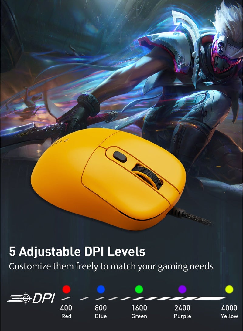 E-YOOSO X-51 Wired Gaming Mouse – Ergonomic Design, 400-4000 DPI Adjustable, 20 Million Click Lifespan, Macro Editing, 6 Programmable Buttons, Ergonomic Design for PC/Mac and Laptop-Yellow - Image 2