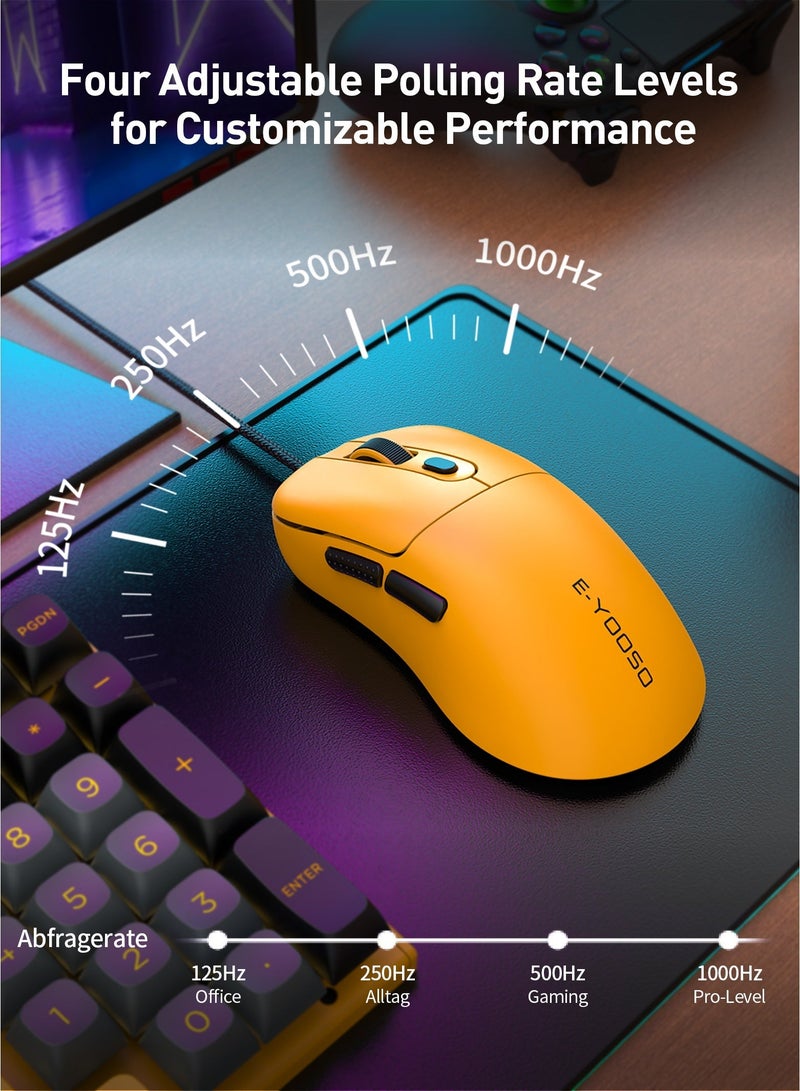 E-YOOSO X-51 Wired Gaming Mouse – Ergonomic Design, 400-4000 DPI Adjustable, 20 Million Click Lifespan, Macro Editing, 6 Programmable Buttons, Ergonomic Design for PC/Mac and Laptop-Yellow - Image 3
