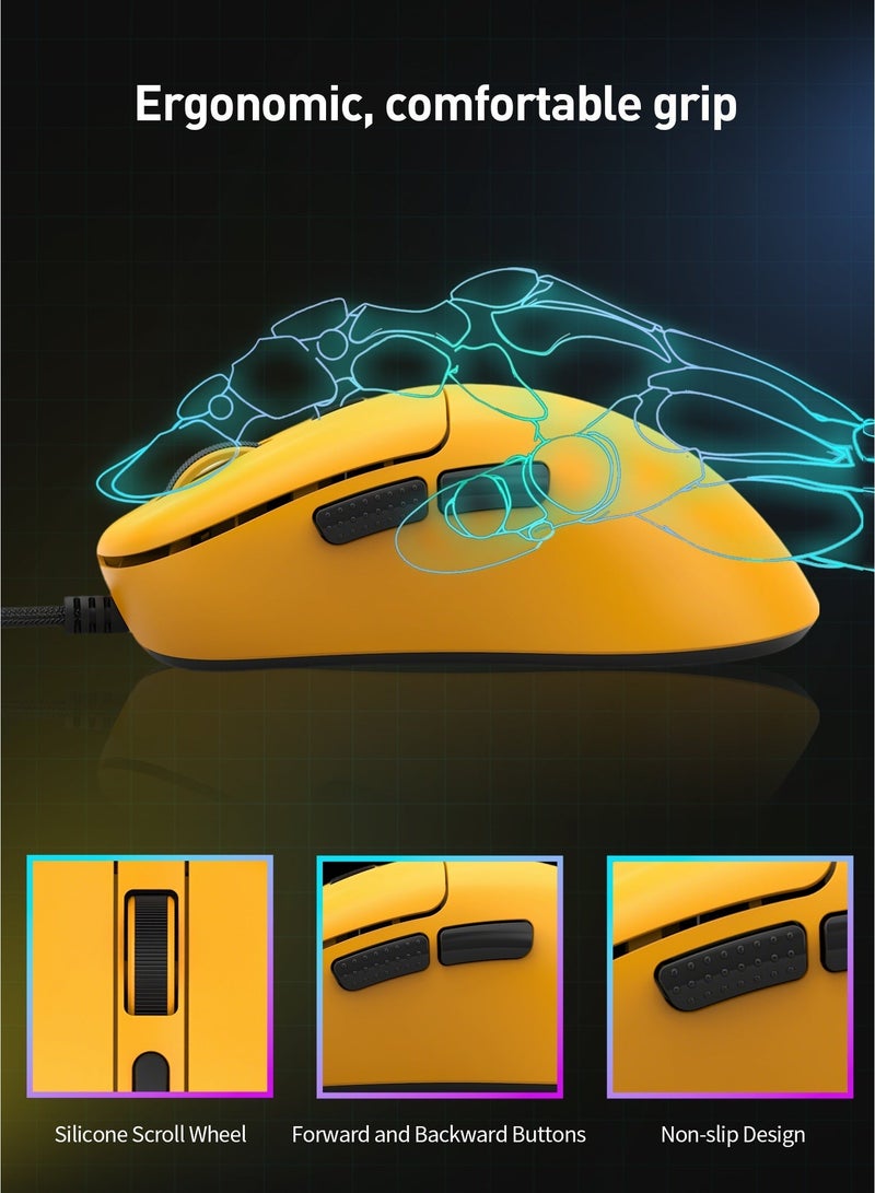 E-YOOSO X-51 Wired Gaming Mouse – Ergonomic Design, 400-4000 DPI Adjustable, 20 Million Click Lifespan, Macro Editing, 6 Programmable Buttons, Ergonomic Design for PC/Mac and Laptop-Yellow - Image 5