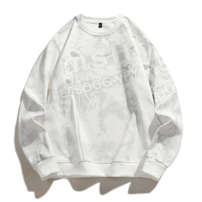 Heavy Full-Print Graffiti Round Neck Trendy Fashion Sweatshirt White Black Dark Gray Light Gray - Image 5