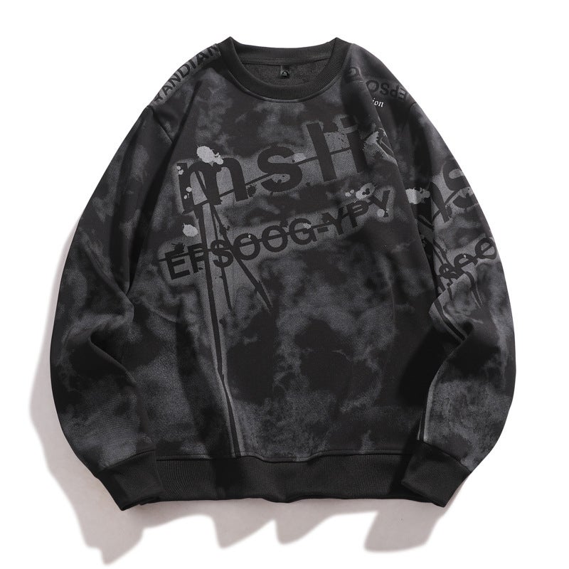 Heavy Full-Print Graffiti Round Neck Trendy Fashion Sweatshirt White Black Dark Gray Light Gray - Image 2