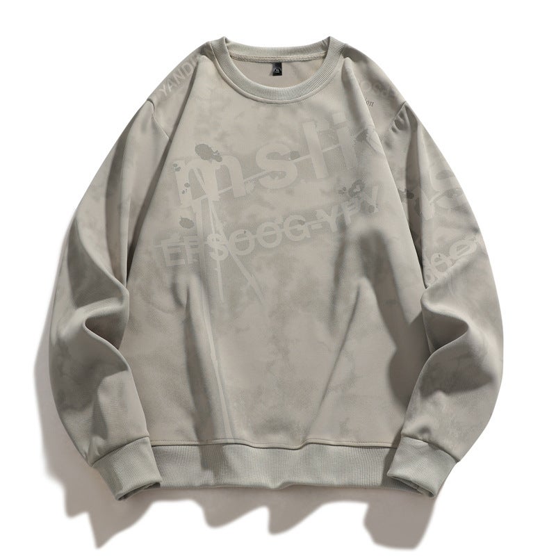 Heavy Full-Print Graffiti Round Neck Trendy Fashion Sweatshirt White Black Dark Gray Light Gray - Image 3