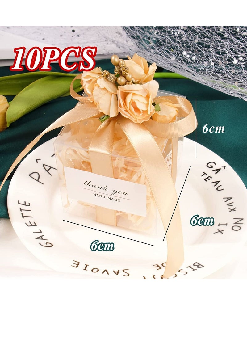 SYOSI Wedding Favour Boxes Transparent Cube Gift with Decorations for Candy Sweets Bridal Birthday Party Favours 10Pcs 6x6x6cm Gentle Warmth Romantic - Image 3