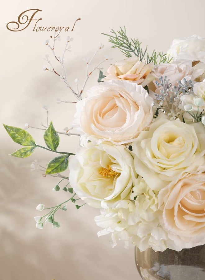 Floweroyal Artificial Flowers Combo White Flowers Mix Silk Flowers Dahlia Roses with Stems for DIY Wedding Bridal Bouquets, Baby Shower, Floral Arrangement, Table Centerpieces, Home Decorations. - Image 4