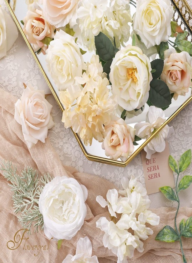 Floweroyal Artificial Flowers Combo White Flowers Mix Silk Flowers Dahlia Roses with Stems for DIY Wedding Bridal Bouquets, Baby Shower, Floral Arrangement, Table Centerpieces, Home Decorations. - Image 2