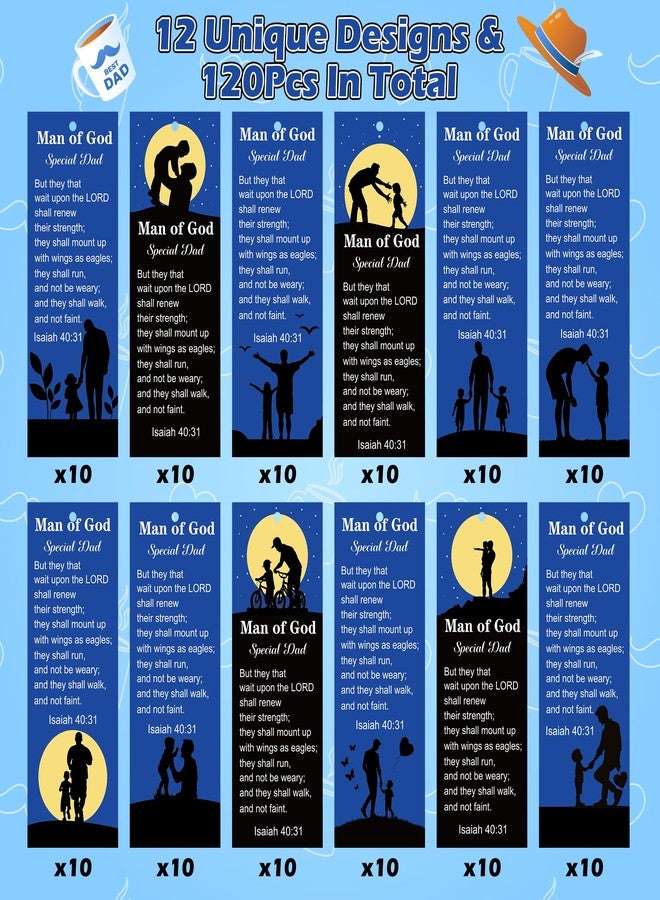 Haooryx Man of God Religious Christian Bookmarks - 120Pcs Father's Day Book Marks Bible Verse Page Marker Gift Tag for Father's Day Dad's Birthday Party Gifts School Student Reward Teacher Supply - Image 2
