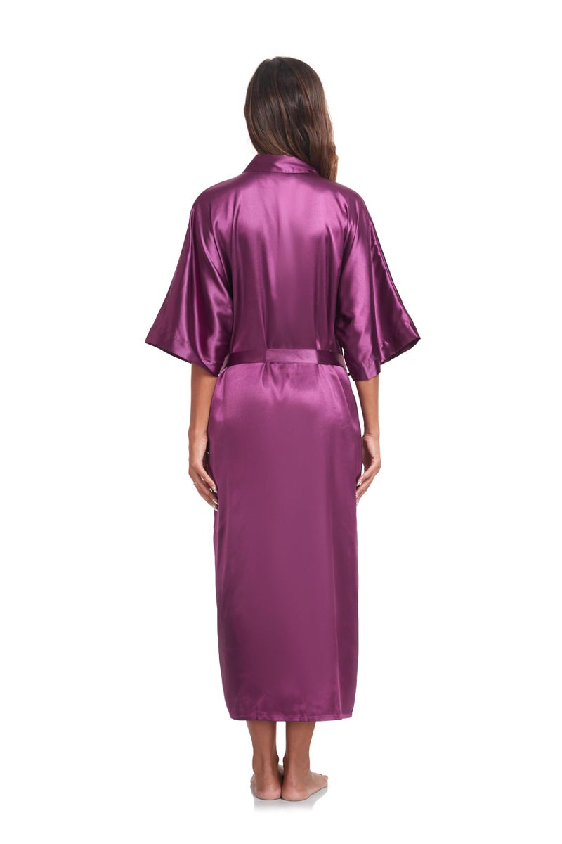 sunshinemall Women's Bridal Party Long Satin Bathrobe Kimono Nightgown Wedding Day Long Dress Gown - Image 2