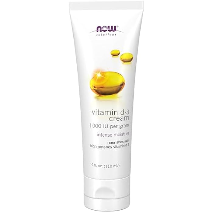 NOW Solutions, Vitamin D-3 Cream 1,000 IU Per Gram, High-Potency, Intense Moisture, 4-Ounce - Image 1
