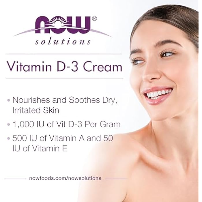 NOW Solutions, Vitamin D-3 Cream 1,000 IU Per Gram, High-Potency, Intense Moisture, 4-Ounce - Image 3