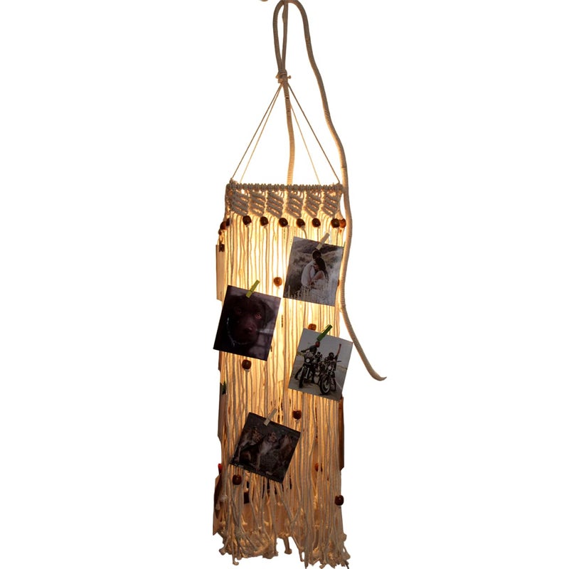 Decorcreed Square Hanging with Beads and Light Design Hanging Photo Display Picture Organizer with Wooden Clips Set of 1 - Image 1