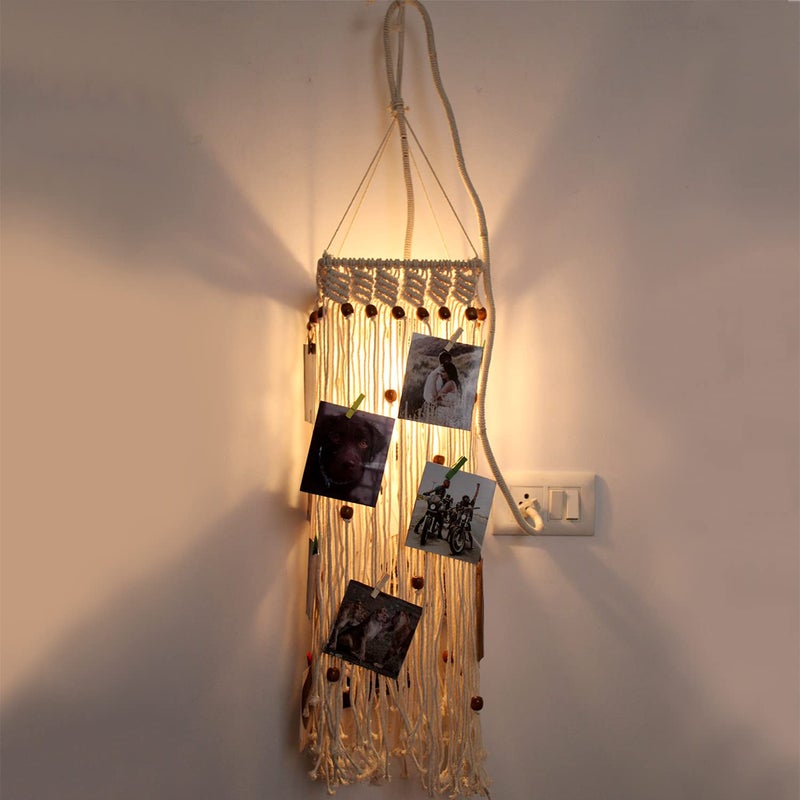 Decorcreed Square Hanging with Beads and Light Design Hanging Photo Display Picture Organizer with Wooden Clips Set of 1 - Image 4