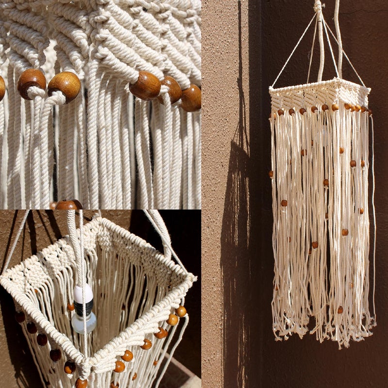 Decorcreed Square Hanging with Beads and Light Design Hanging Photo Display Picture Organizer with Wooden Clips Set of 1 - Image 5