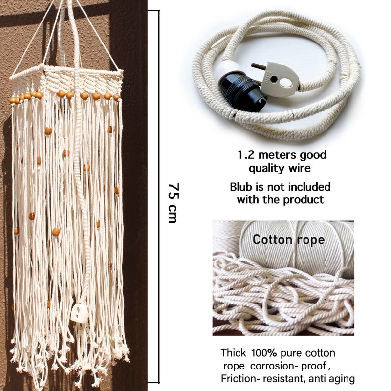 Decorcreed Square Hanging with Beads and Light Design Hanging Photo Display Picture Organizer with Wooden Clips Set of 1 - Image 3