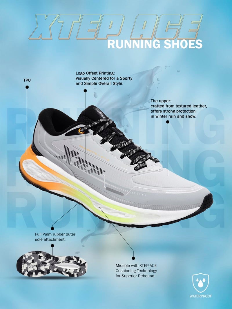 XTEP Moon Grey,Foggy Grey Water Proof & Snow Protection Heels Running Shoes for Men Euro- 40 - Image 3