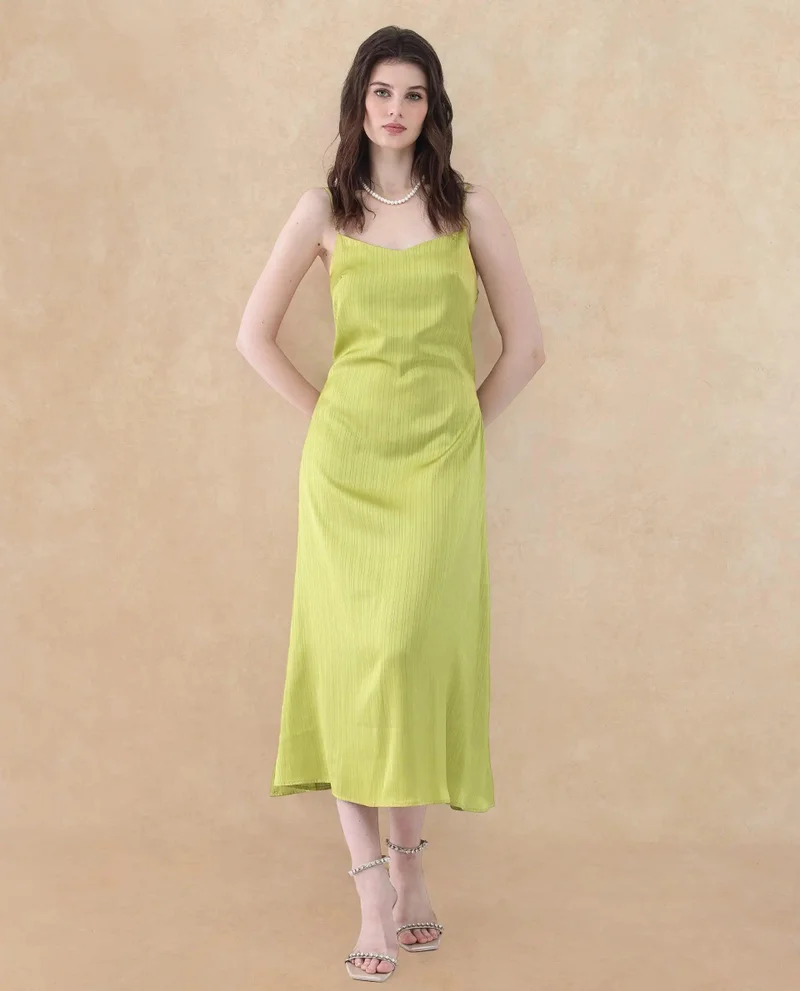 Rareism Women's Flowy Slip Dress With Self-Fabric Belt