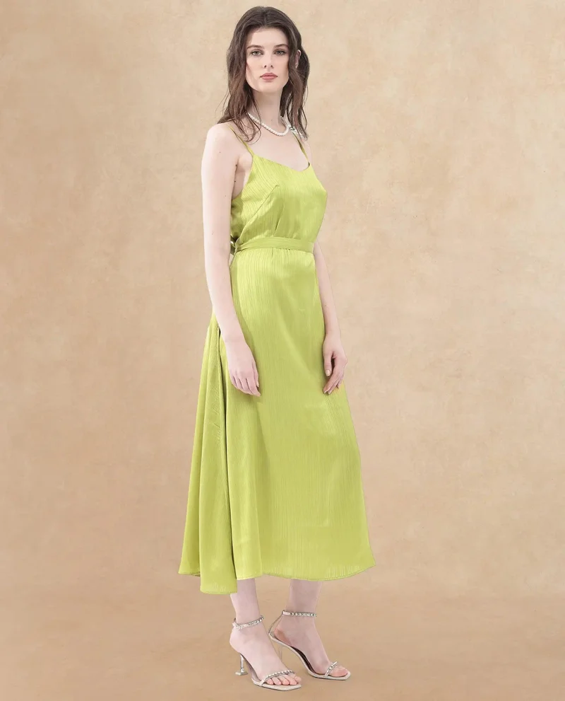 Rareism Women's Flowy Slip Dress With Self-Fabric Belt