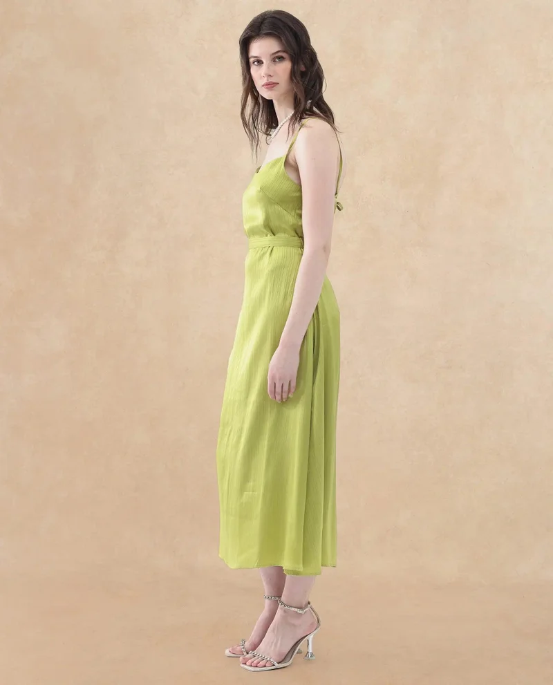 Rareism Women's Flowy Slip Dress With Self-Fabric Belt