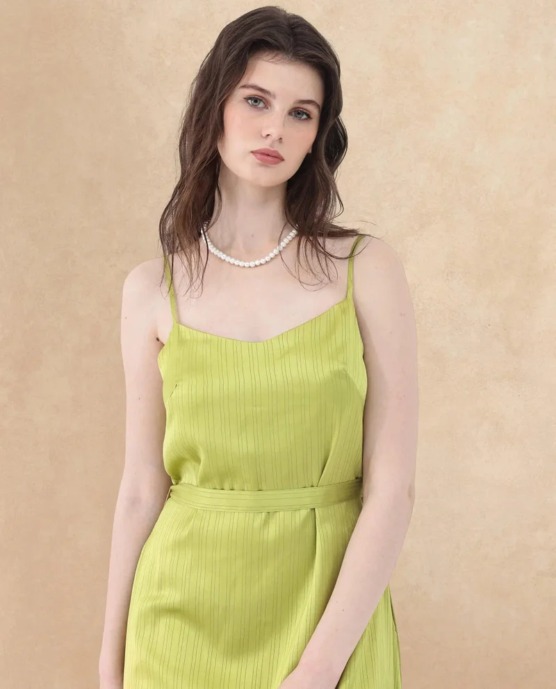 Rareism Women's Flowy Slip Dress With Self-Fabric Belt