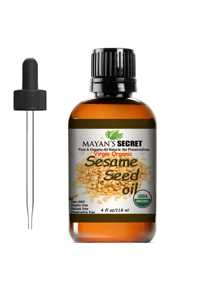 Mayan's Secret Mayans Secret USDA Certified Virgin Organic Sesame Seed Oil Unrefined 100 Pure Natural For Skin Body Face and Hair Growth Large 4oz Glass Bottle - Image 3
