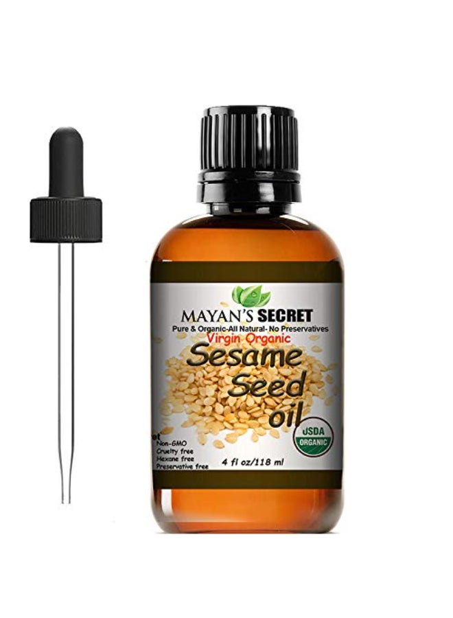 Mayan's Secret Mayans Secret USDA Certified Virgin Organic Sesame Seed Oil Unrefined 100 Pure Natural For Skin Body Face and Hair Growth Large 4oz Glass Bottle - Image 1