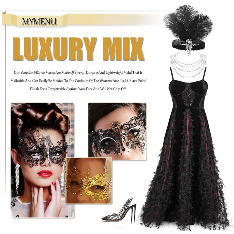 MYMENU Masquerade Mask for Women Shiny Rhinestone Metal Mask Venetian Mask for Party Prom Ball (Phoenix Silver) - Image 5