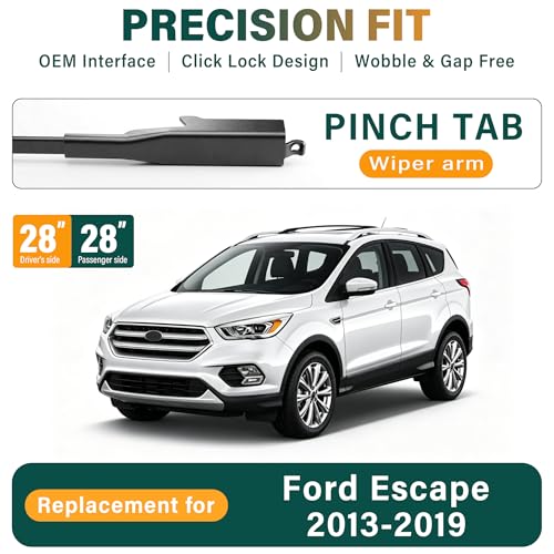KVQ Windshield Wiper Blades Replacement for Ford Escape 2013 2014 2015 2016 2017 2018 2019,Original Equipment Replacement Front Rear Wiper Blade Set - 28" 28" 11" (Set of 3) - Image 2