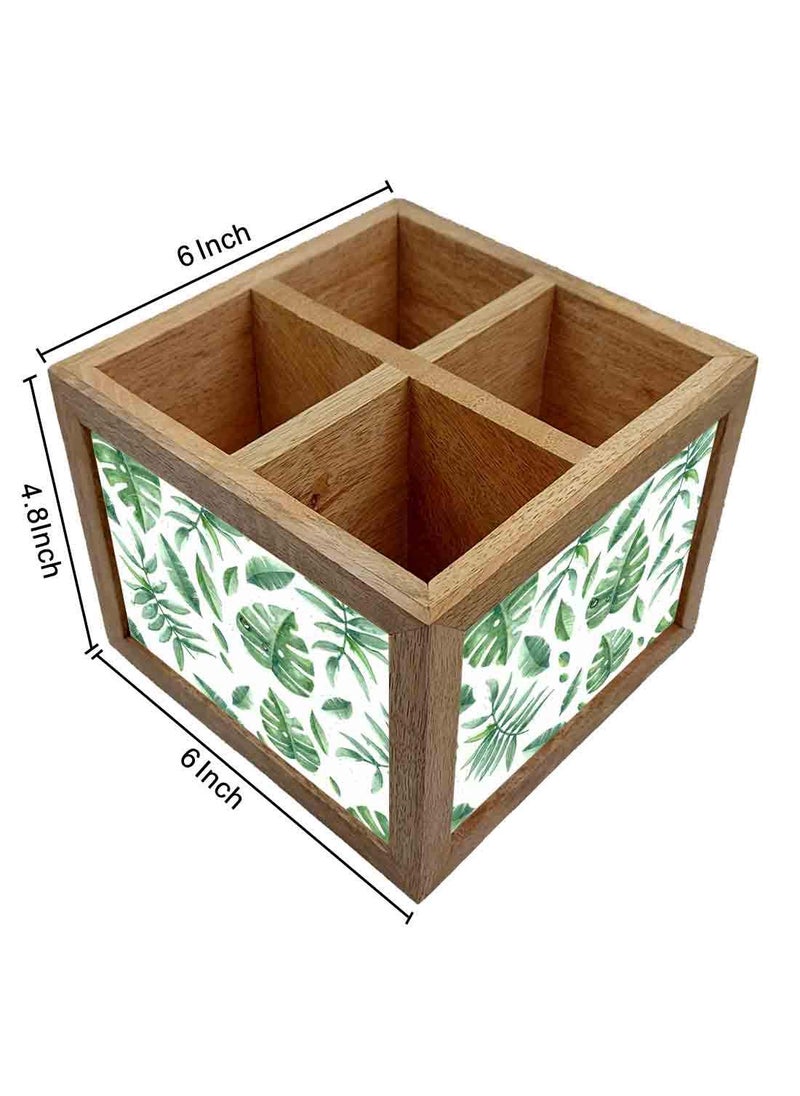 Nutcase Nutcase Wooden Cutlery Stand Holder Silverware Caddy Spoons Forks Knives Organizer for Dining Table Kitchen Made in IndiaSpoons NOT Included Happy Leaves  - Image 4