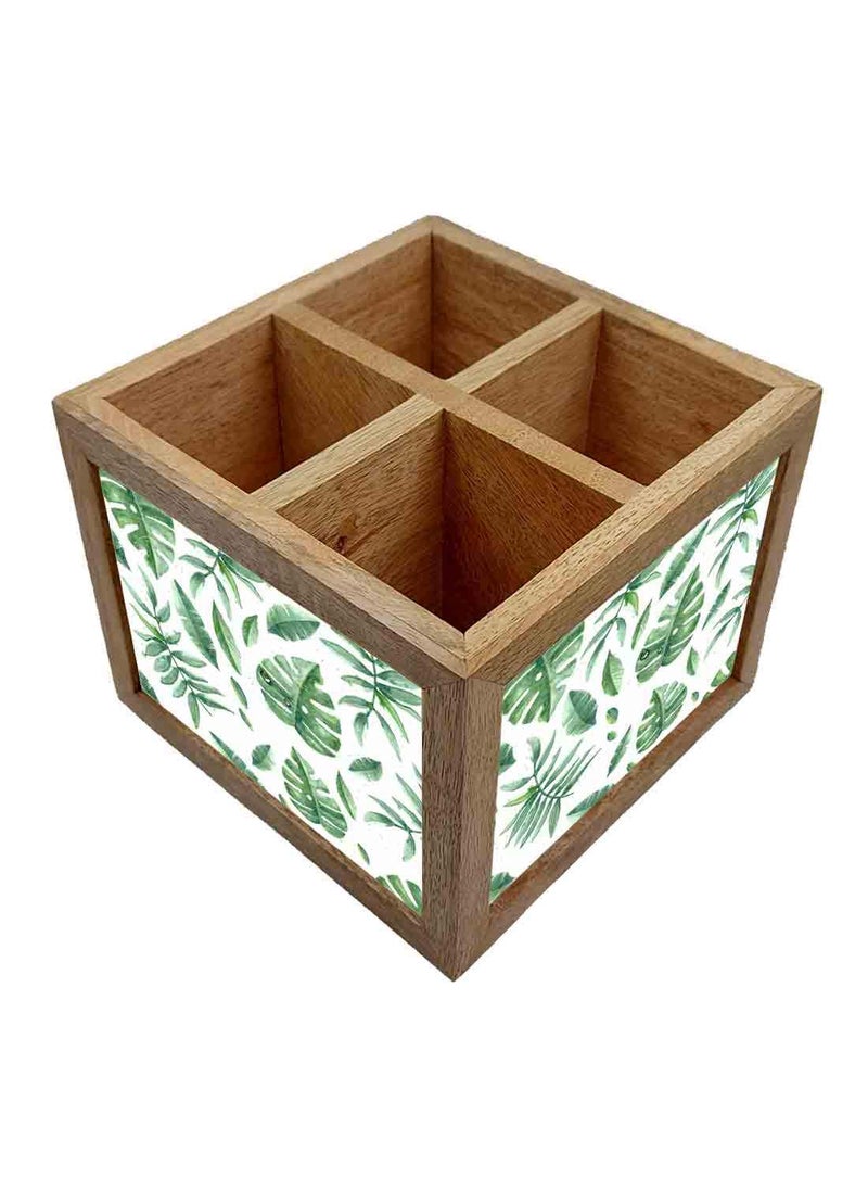 Nutcase Nutcase Wooden Cutlery Stand Holder Silverware Caddy Spoons Forks Knives Organizer for Dining Table Kitchen Made in IndiaSpoons NOT Included Happy Leaves  - Image 2