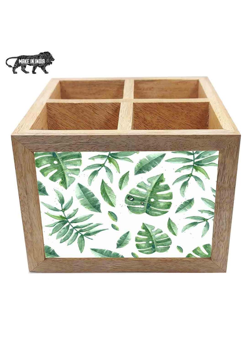 Nutcase Nutcase Wooden Cutlery Stand Holder Silverware Caddy Spoons Forks Knives Organizer for Dining Table Kitchen Made in IndiaSpoons NOT Included Happy Leaves  - Image 5