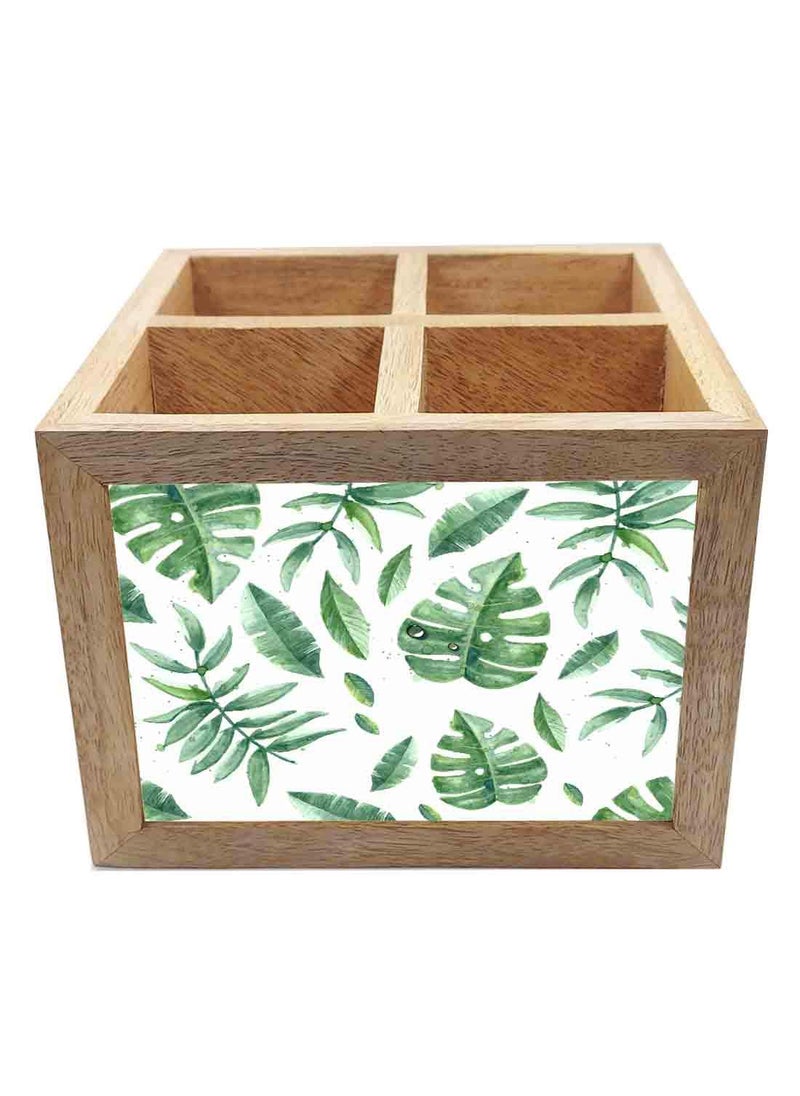 Nutcase Nutcase Wooden Cutlery Stand Holder Silverware Caddy Spoons Forks Knives Organizer for Dining Table Kitchen Made in IndiaSpoons NOT Included Happy Leaves  - Image 3