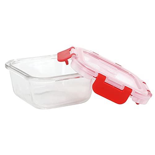 Cutting EDGE Borosilicate Glass Container with Lid Square Glass Container Microwave Safe for Kitchen (Red, 320ml, Set of 1) - Image 5