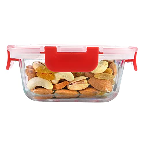 Cutting EDGE Borosilicate Glass Container with Lid Square Glass Container Microwave Safe for Kitchen (Red, 320ml, Set of 1) - Image 1