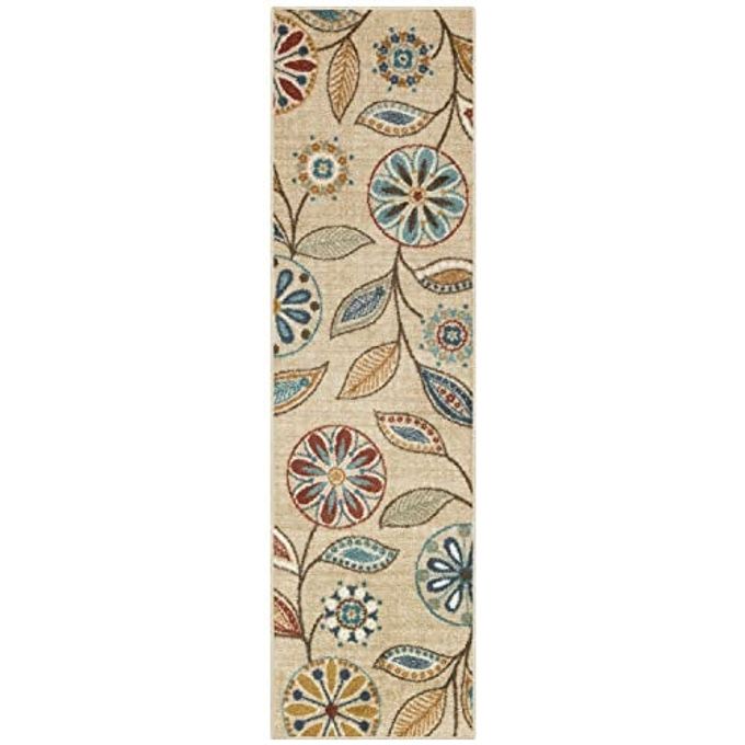 Maples Rugs Reggie Floral Runner Rug Made in USA Washable, Non Slip Indoor Carpet for Kitchen, Hallway, and Laundry Room, 2' x 7', Beige - Image 1