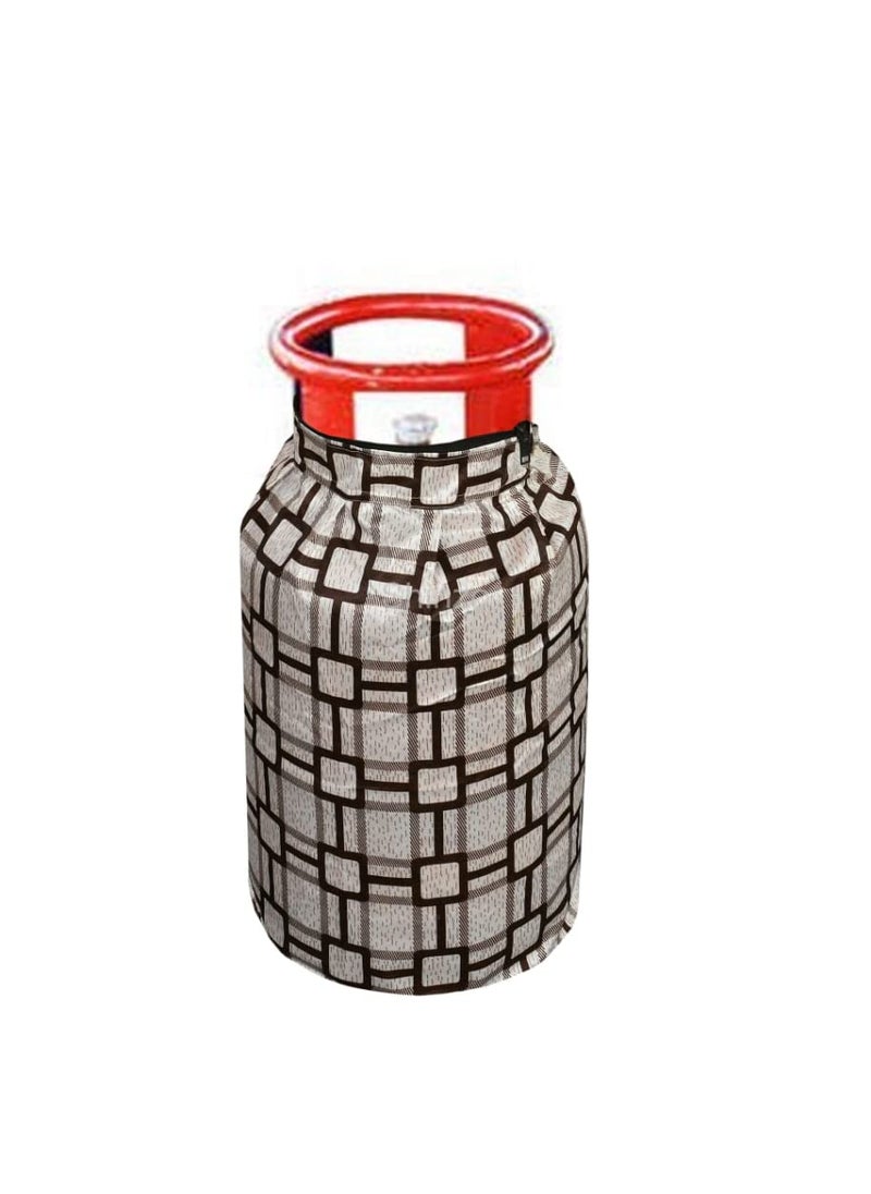 Shinzo Shinzo Cotton Washable Brown Color Designed LPG Gas Cylinder Cover with Dustproof Pack of 1 Black Block  - Image 2