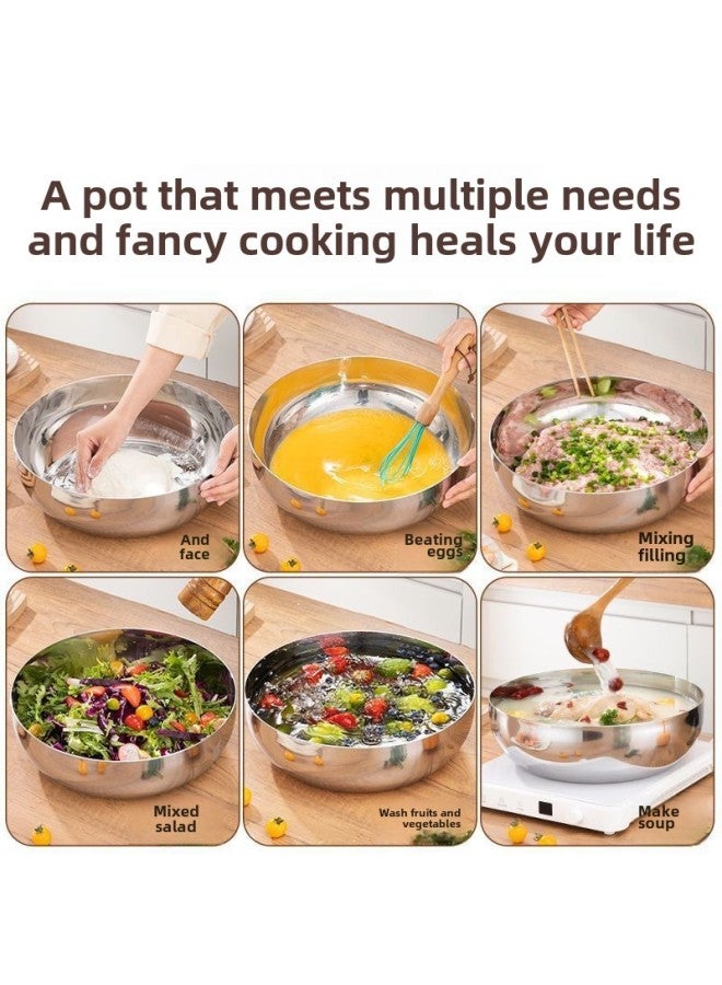 Stainless Steel And Basin Household Extra-thick Wafing Basin Hot Pot Basin Medical Grade Non-stick Basin Thickened Vegetable Washing Basin-Specifications:32cm Extra Thick Model And Basin [2 Pack]-Color:316 Thickened Stainless Steel - Image 3