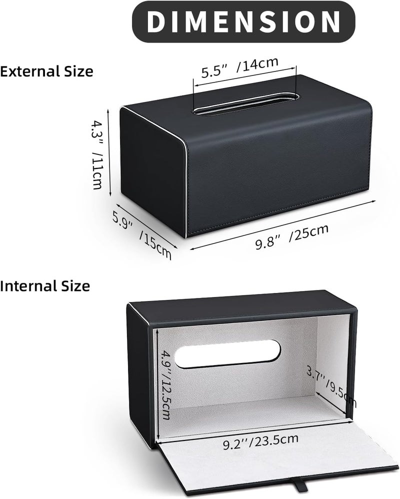 KINGFOM Tissue Box Cover, PU Leather Rectangular Tissue Box Holder with Magnetic Bottom Cover for Facial Tissues/Napkins, Office & Living Room Decor Box (Black) - Image 3
