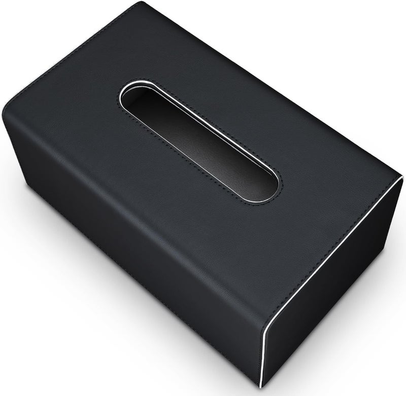 KINGFOM Tissue Box Cover, PU Leather Rectangular Tissue Box Holder with Magnetic Bottom Cover for Facial Tissues/Napkins, Office & Living Room Decor Box (Black) - Image 2