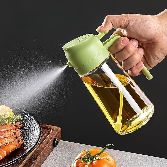 2-in-1 Kitchen Oil Sprayer, 470ml Glass Bottle with Pouring Spout, Food-Grade Oil Dispenser &  Sprayer - Image 1