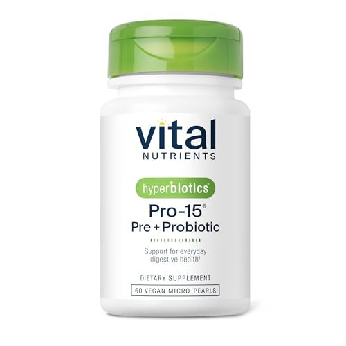 Hyperbiotics Vital Nutrients Pro15 Prebiotics Probiotics for Women and Men 15 Science Backed Strains Supports Occasional Constipation Diarrhea Gas Bloating 60 Vegan Time Release Pearls
