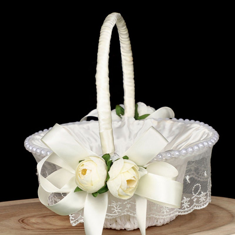 Rose Petals Basket Romantic Ribbon Flower Girl Basket for Wedding Ceremony - Image 3