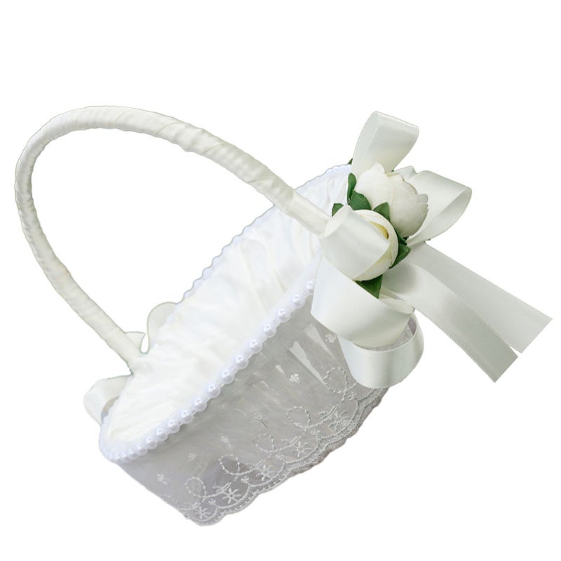 Rose Petals Basket Romantic Ribbon Flower Girl Basket for Wedding Ceremony - Image 2