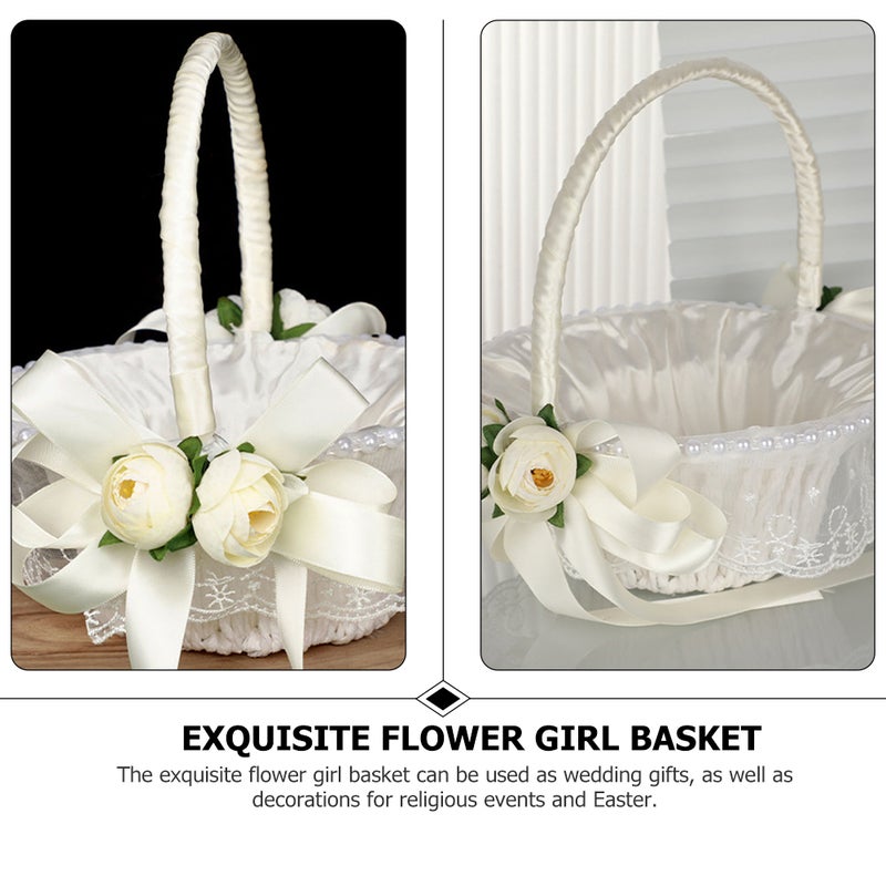 Rose Petals Basket Romantic Ribbon Flower Girl Basket for Wedding Ceremony - Image 4