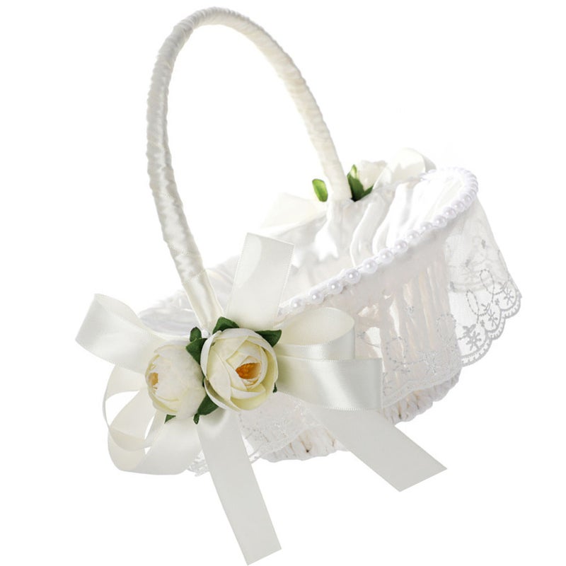 Rose Petals Basket Romantic Ribbon Flower Girl Basket for Wedding Ceremony - Image 5