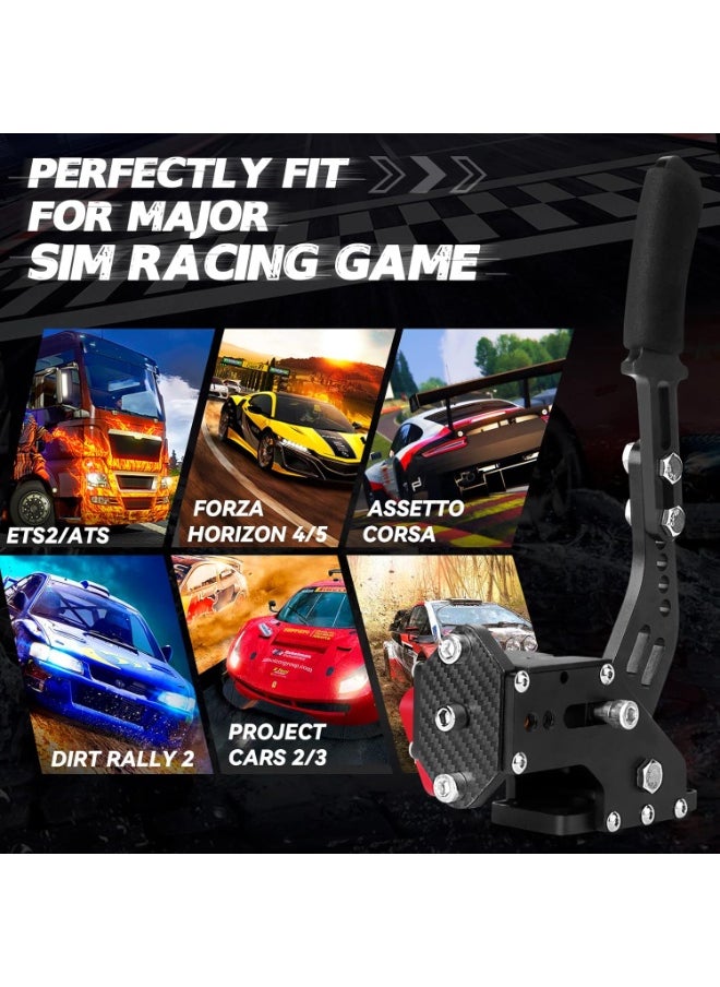 PC USB Handbrake, 16Bit Racing Games Simulate Handbrake for Logitech G27 G29 G920 G923 T248 T500 T300 PXN V10 (PC System Only), 2M Nylon Cable/Reinforced Spring + Clamp - Black/Red