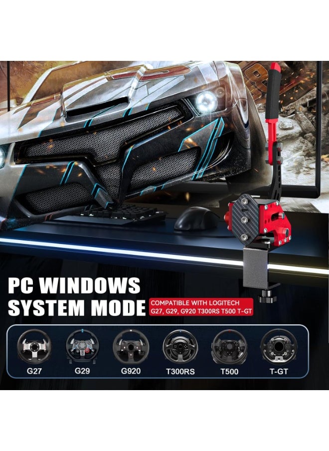 PC USB Handbrake, 16Bit Racing Games Simulate Handbrake for Logitech G27 G29 G920 G923 T248 T500 T300 PXN V10 (PC System Only), 2M Nylon Cable/Reinforced Spring + Clamp - Black/Red