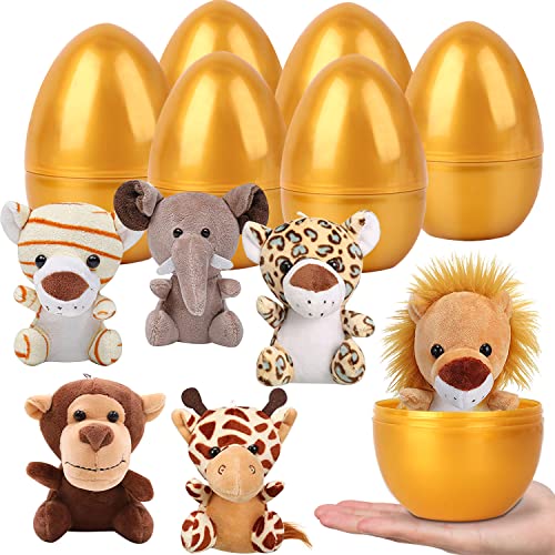 YUJUN 6pc Easter Eggs with Plush Animal Toys Mini Stuffed Animals for Kids Party Favors Basket Stuffers Egg Fillers - Image 1